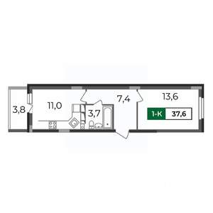 1-к квартира, строящийся дом, 38м2, 5/17 этаж