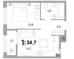 1-к квартира, вторичка, 35м2, 2/17 этаж