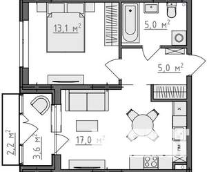 1-к квартира, вторичка, 43м2, 2/9 этаж
