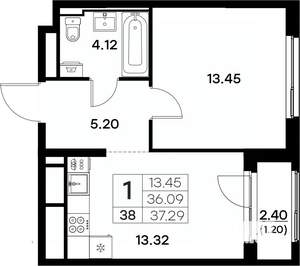 1-к квартира, вторичка, 37м2, 4/17 этаж