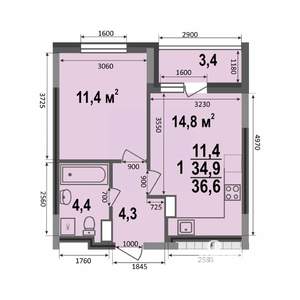 1-к квартира, строящийся дом, 37м2, 11/17 этаж