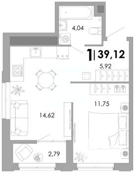 1-к квартира, вторичка, 39м2, 13/17 этаж