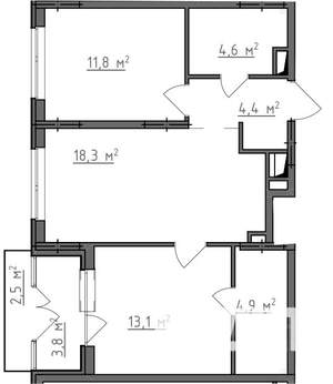 2-к квартира, вторичка, 60м2, 2/9 этаж