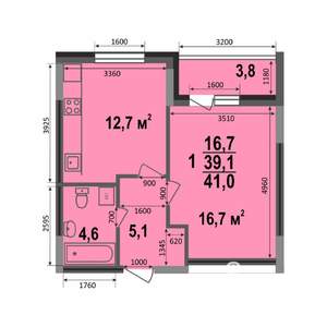 1-к квартира, строящийся дом, 41м2, 1/17 этаж