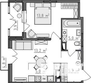 1-к квартира, вторичка, 46м2, 5/9 этаж