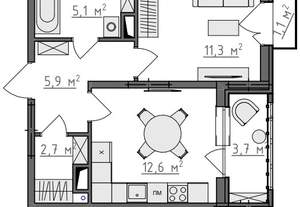 1-к квартира, вторичка, 40м2, 2/9 этаж