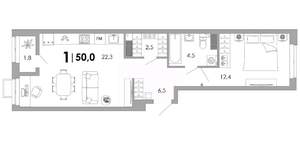 1-к квартира, вторичка, 50м2, 12/16 этаж