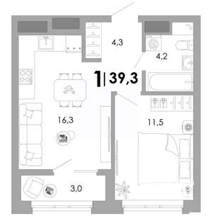 1-к квартира, вторичка, 39м2, 15/17 этаж