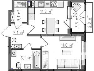1-к квартира, вторичка, 39м2, 2/9 этаж