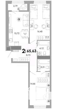 2-к квартира, вторичка, 66м2, 4/17 этаж