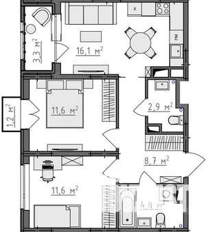 2-к квартира, вторичка, 58м2, 5/9 этаж