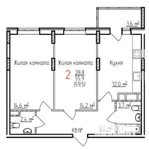 2-к квартира, вторичка, 60м2, 2/17 этаж
