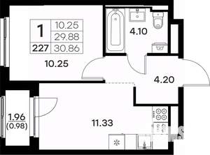1-к квартира, вторичка, 31м2, 4/17 этаж