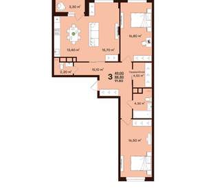 3-к квартира, вторичка, 92м2, 4/17 этаж