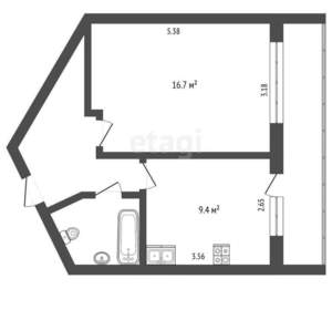 1-к квартира, вторичка, 36м2, 2/12 этаж