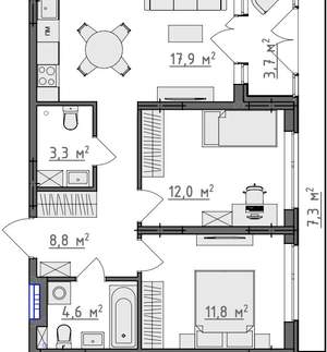 2-к квартира, вторичка, 62м2, 1/9 этаж
