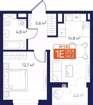 1-к квартира, вторичка, 40м2, 7/9 этаж