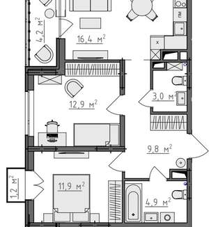 2-к квартира, вторичка, 61м2, 8/9 этаж