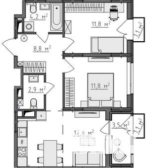 2-к квартира, вторичка, 60м2, 4/9 этаж