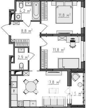 2-к квартира, вторичка, 59м2, 8/9 этаж