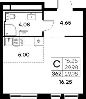 Студия квартира, вторичка, 30м2, 4/17 этаж