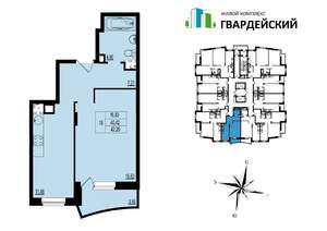 1-к квартира, вторичка, 42м2, 8/17 этаж