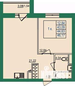 1-к квартира, строящийся дом, 45м2, 7/8 этаж