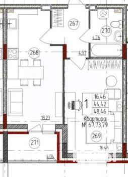 1-к квартира, вторичка, 48м2, 4/10 этаж