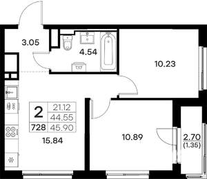 2-к квартира, вторичка, 46м2, 13/17 этаж