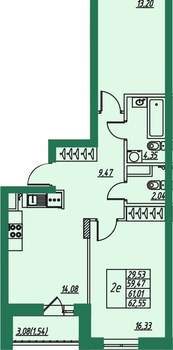 2-к квартира, вторичка, 61м2, 3/8 этаж