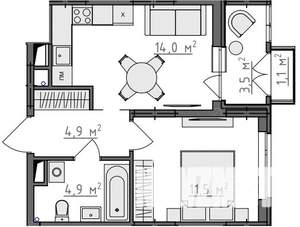 1-к квартира, вторичка, 37м2, 7/9 этаж