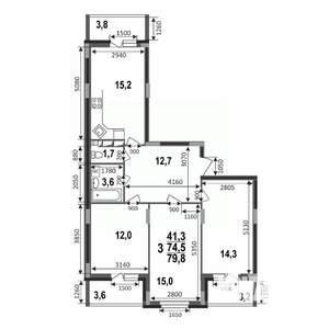 3-к квартира, строящийся дом, 80м2, 2/17 этаж