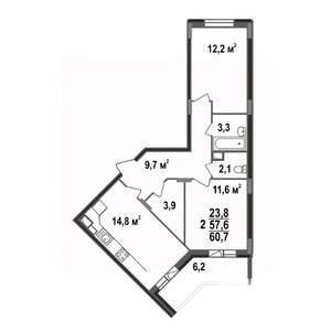 2-к квартира, вторичка, 61м2, 9/17 этаж