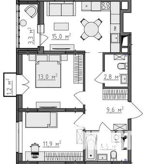 2-к квартира, вторичка, 59м2, 6/9 этаж