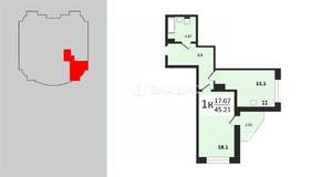 1-к квартира, вторичка, 46м2, 17/17 этаж