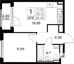 1-к квартира, вторичка, 36м2, 9/17 этаж