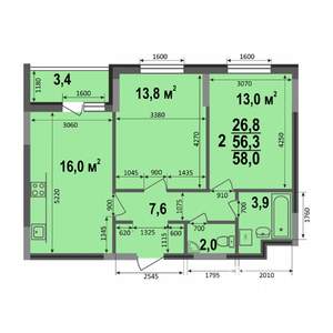 2-к квартира, строящийся дом, 58м2, 1/17 этаж
