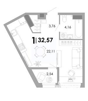 1-к квартира, вторичка, 33м2, 7/17 этаж