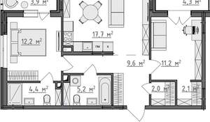 2-к квартира, вторичка, 68м2, 1/9 этаж
