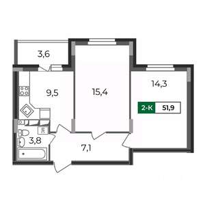 2-к квартира, строящийся дом, 52м2, 5/17 этаж