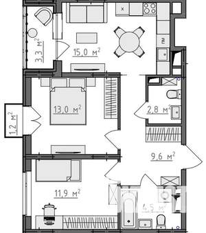 2-к квартира, вторичка, 59м2, 4/9 этаж