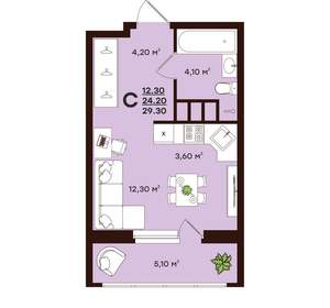 Студия квартира, вторичка, 29м2, 2/17 этаж
