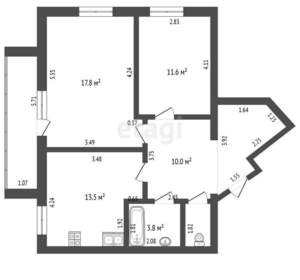 2-к квартира, вторичка, 63м2, 1/10 этаж