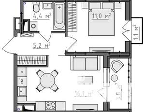 1-к квартира, вторичка, 39м2, 5/9 этаж