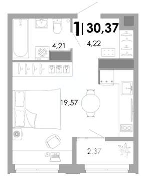 1-к квартира, вторичка, 30м2, 9/17 этаж