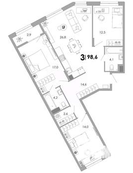 3-к квартира, вторичка, 99м2, 2/17 этаж