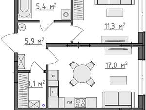 1-к квартира, вторичка, 43м2, 1/9 этаж