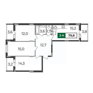 3-к квартира, строящийся дом, 80м2, 13/17 этаж