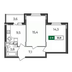 2-к квартира, строящийся дом, 52м2, 2/17 этаж