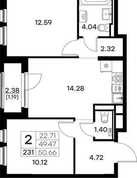 2-к квартира, вторичка, 51м2, 4/17 этаж